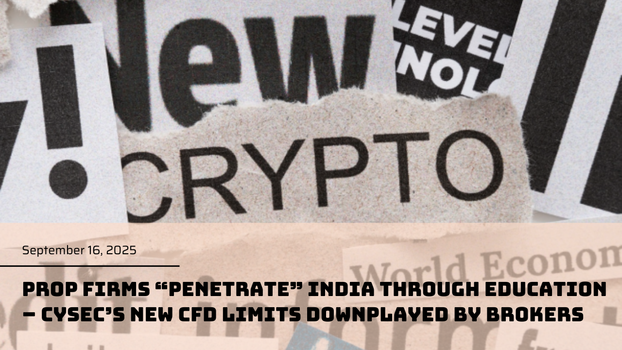 September 16, 2025: Prop Firms “penetrate” India through education – CySEC’s new CFD limits downplayed by brokers