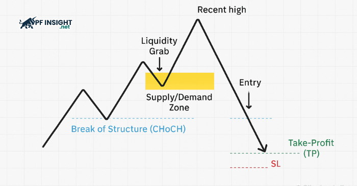 Smart money liquidity grab followed by break of structure and high-probability trade entry.